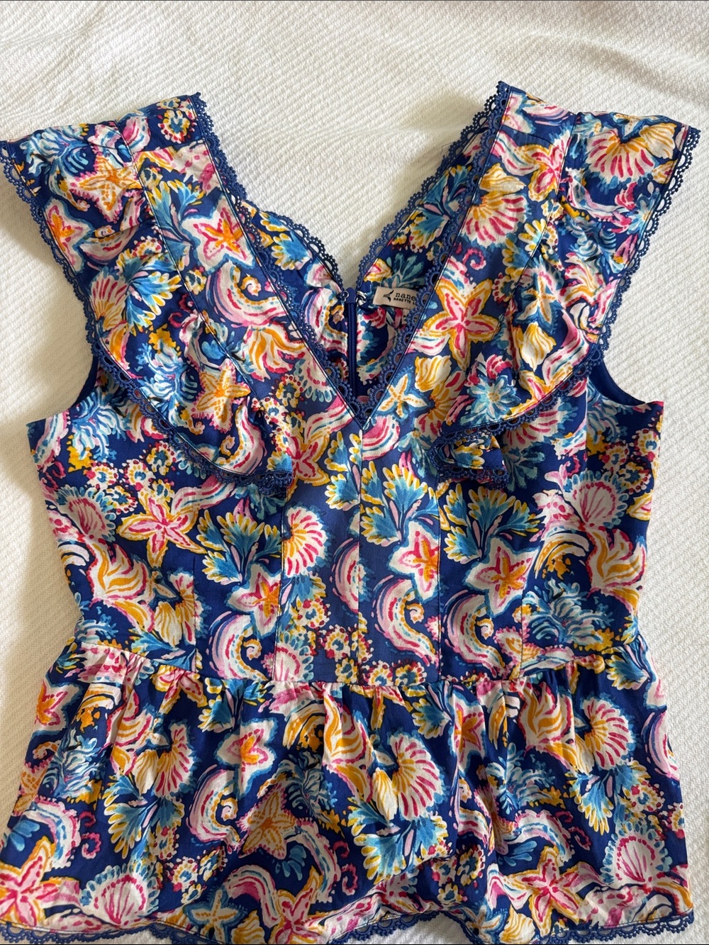 Nanette Lepore Navy Floral Ruffle V-Neck Camisole